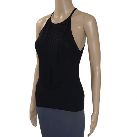 360 Sweater Presley Italian Yarn fringe black Tank Shell Top - Picture 7 of 9